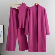 3 stuks pakken vrouwen mode breien mouwloos vest trui lang vest en wijde pijpen broek driedelige set