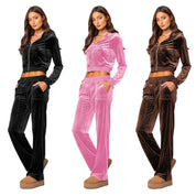 Stijlvolle fluwelen tweedelige sporthoodieset