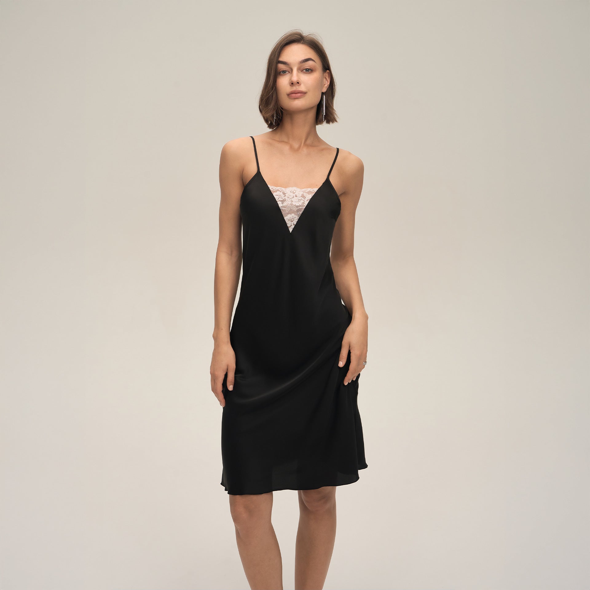 Dames Zomer Satijnen Chiffon Loungewear Sexy Kanten Panel Camisole Met Open Rug En Korte Rok