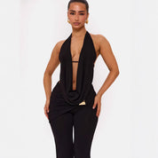 Effen Halter V-hals Set Voor Een Chique Elegante