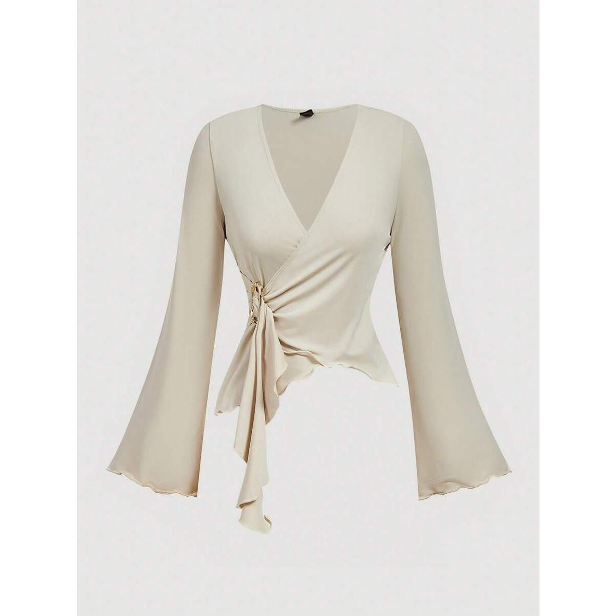 Dames Asymmetrische V-Hals Top – Elegant & Feminien