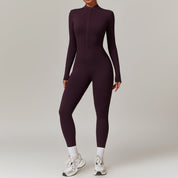 Warme rits jumpsuit met lange mouwen Yoga Fitness sportbroek Ademende bodysuit