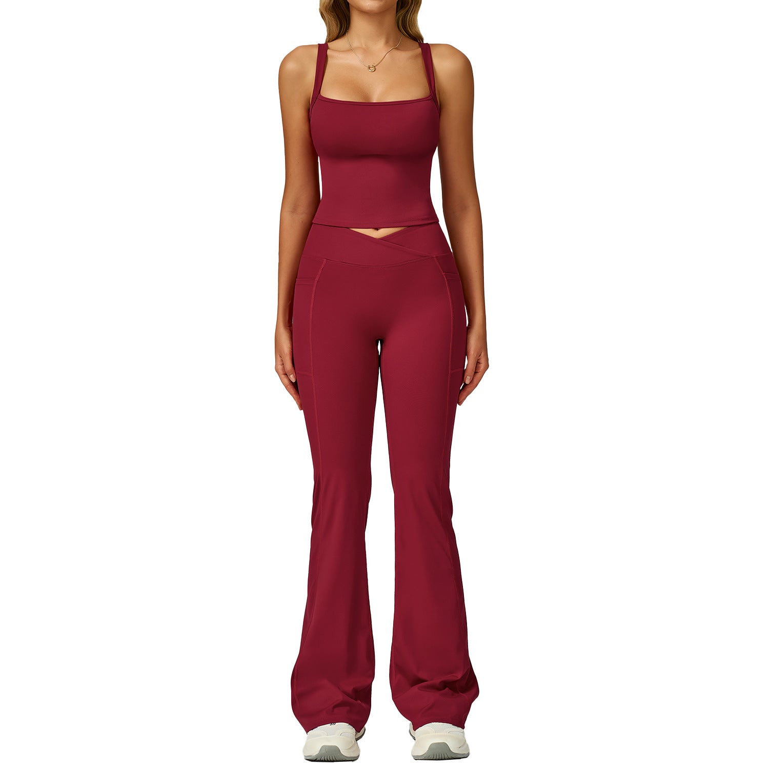 Dames effen kleur casual yoga top en broek set