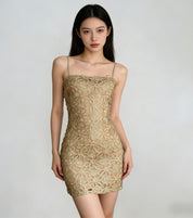 Franse stijl delicate champagne-gouden uitgeholde hemdjurk