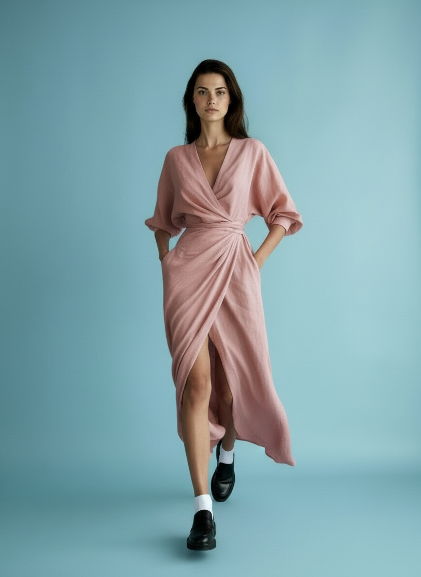 Dames V-hals Maxi Jurk met Tailleaccent