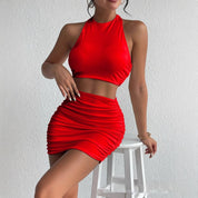 Dames high-end casual comfortabele halterhals bodycon set