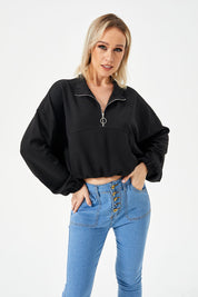Losse casual sweatshirt met halve rits voor dames