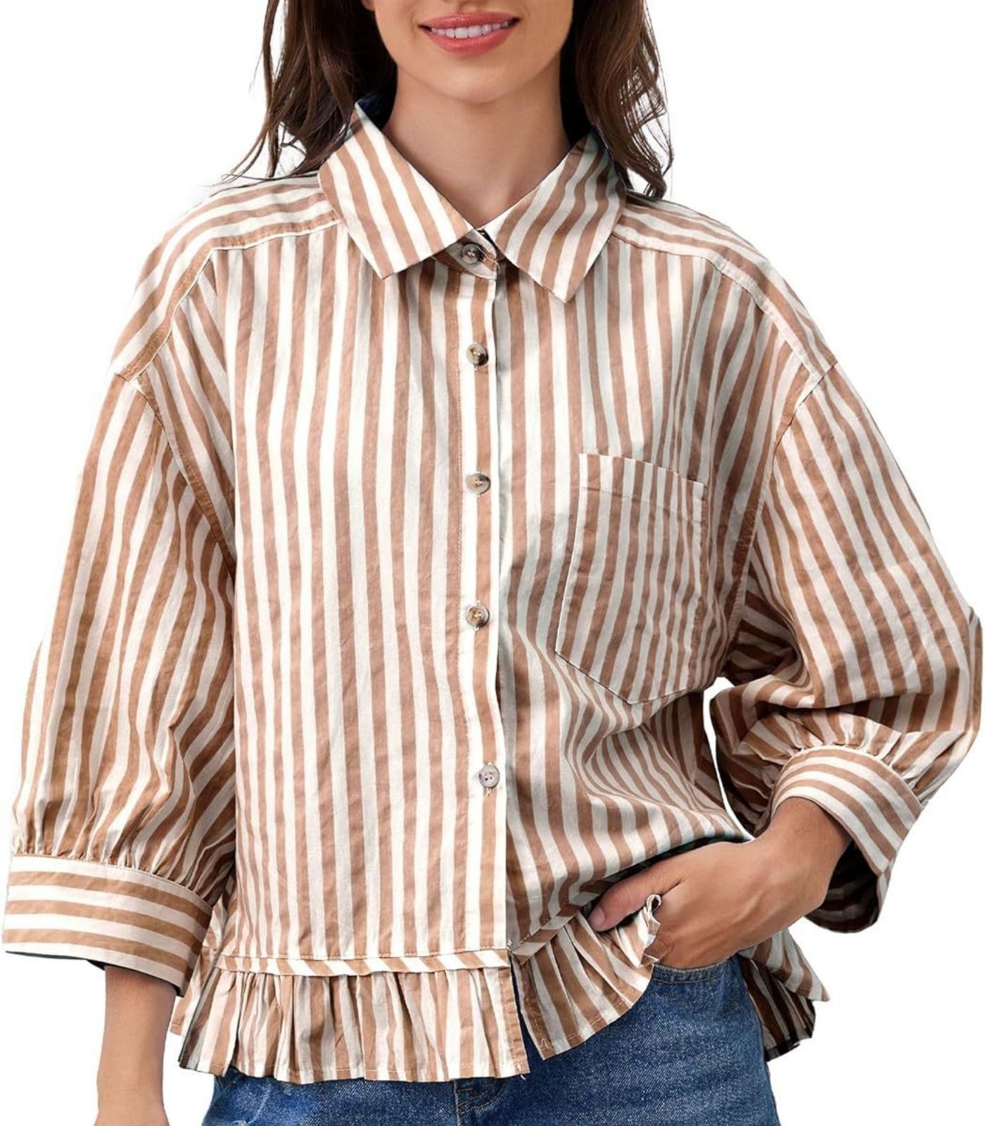 Loszittende Casual Top Met Een Loopsluiting Aan De Voorkant En Driekwart Mouwen