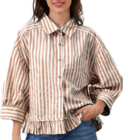 Loszittende Casual Top Met Een Loopsluiting Aan De Voorkant En Driekwart Mouwen