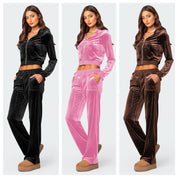 Stijlvolle fluwelen tweedelige sporthoodieset