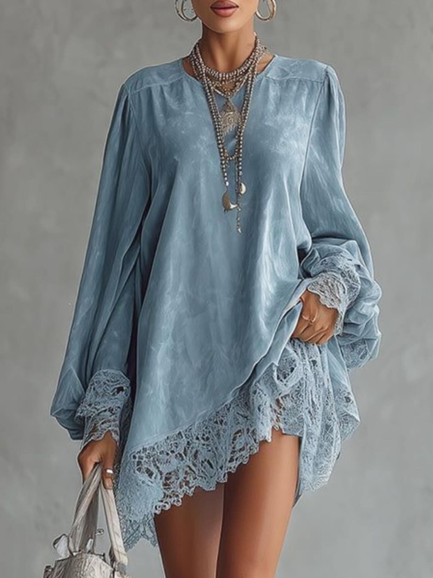 Effen kleur jurk met kant