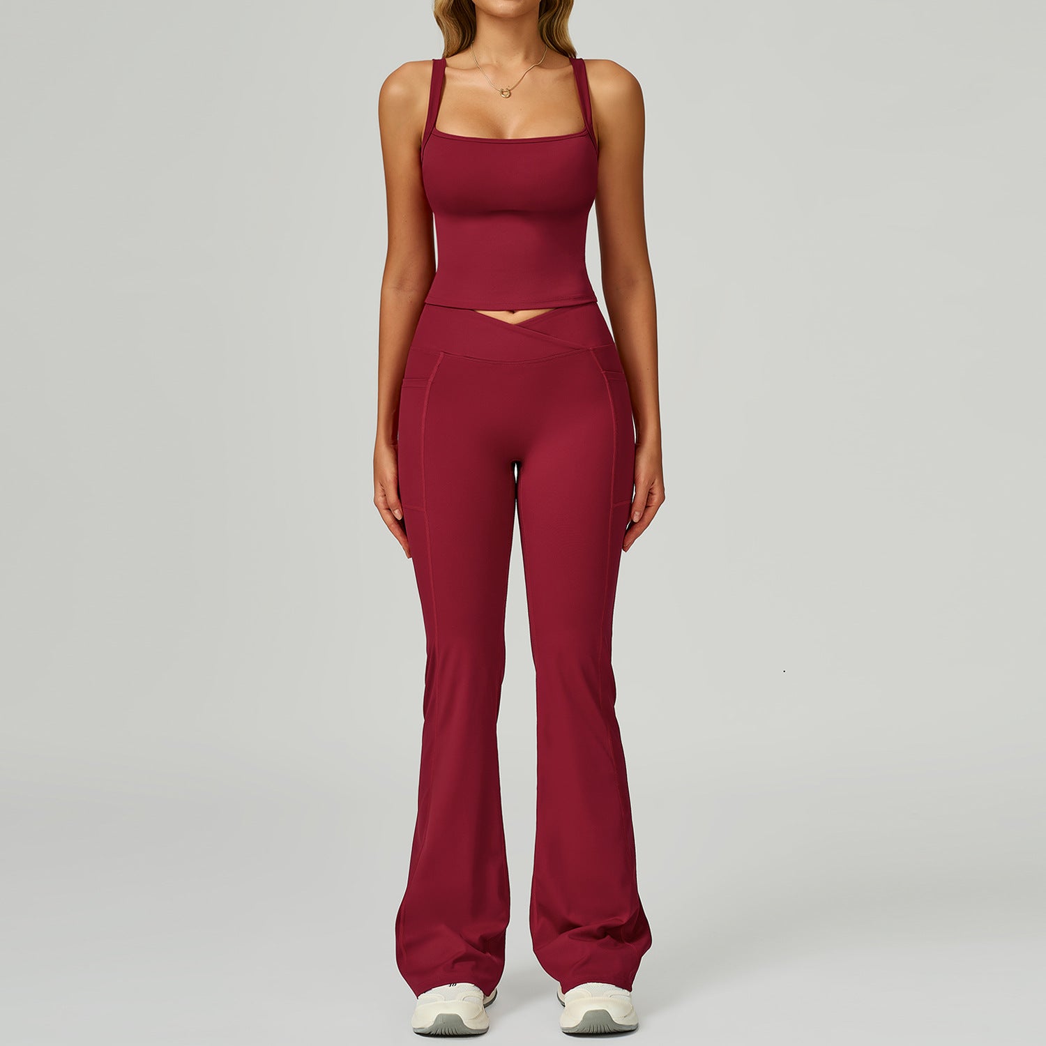 Dames effen kleur casual yoga top en broek set