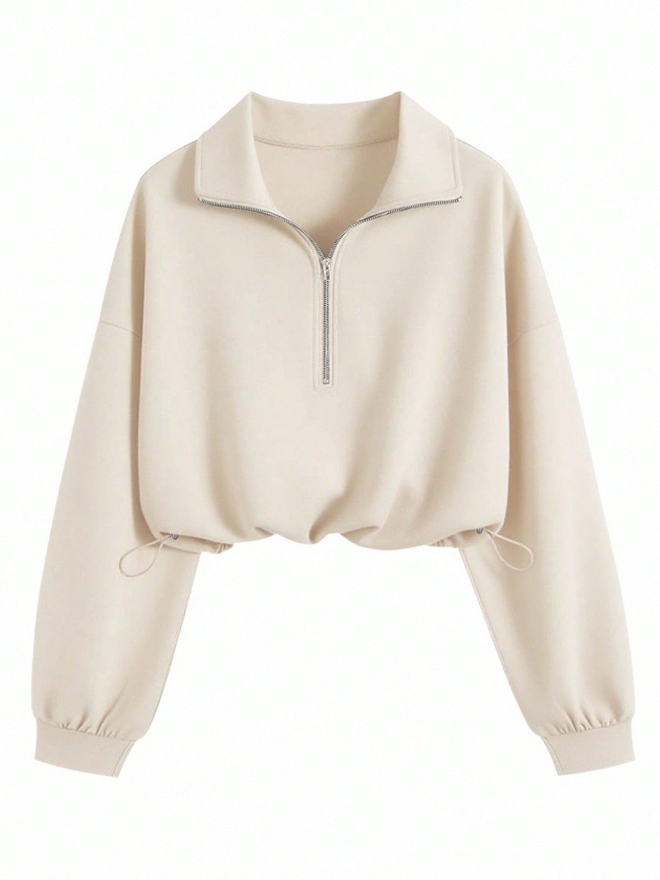 Cropped Hoodie met Rits en Taillekoord
