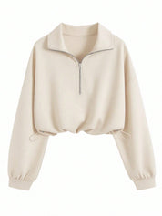 Cropped Hoodie met Rits en Taillekoord