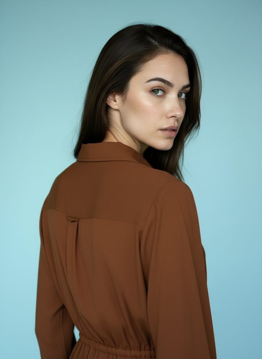 Dames Jumpsuit met Lange Mouwen & Knopen – Shirt Dress Look