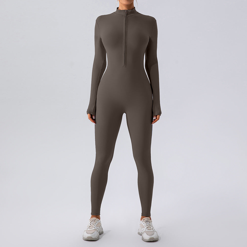 Met fleece gevoerde yoga-jumpsuit met lange mouwen