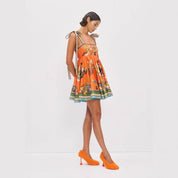 Elegante linnen jurk met ruches en veters