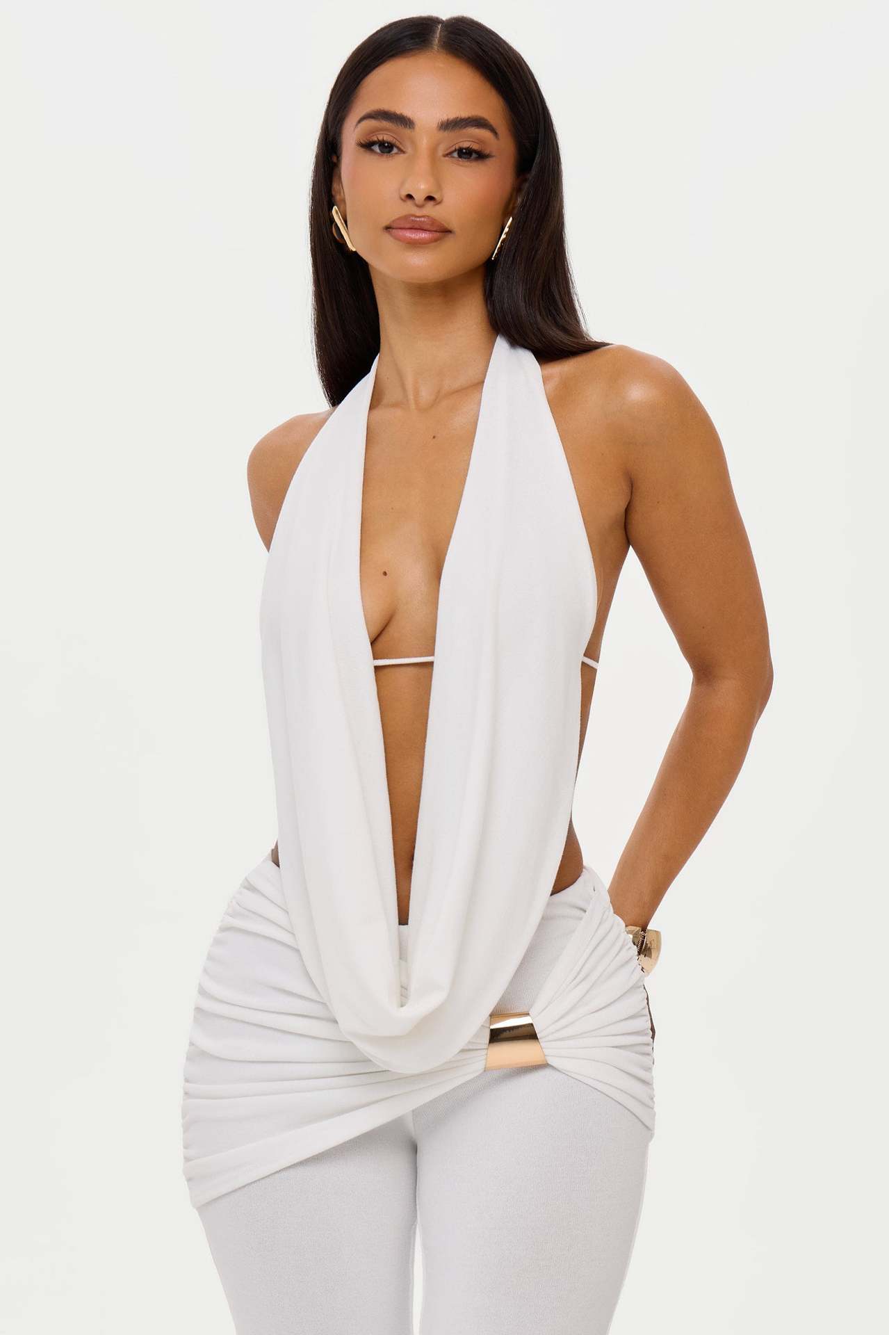 Effen Halter V-hals Set Voor Een Chique Elegante