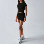 Yoga Active Wear effen kleur korte mouwen trekkoord shorts set