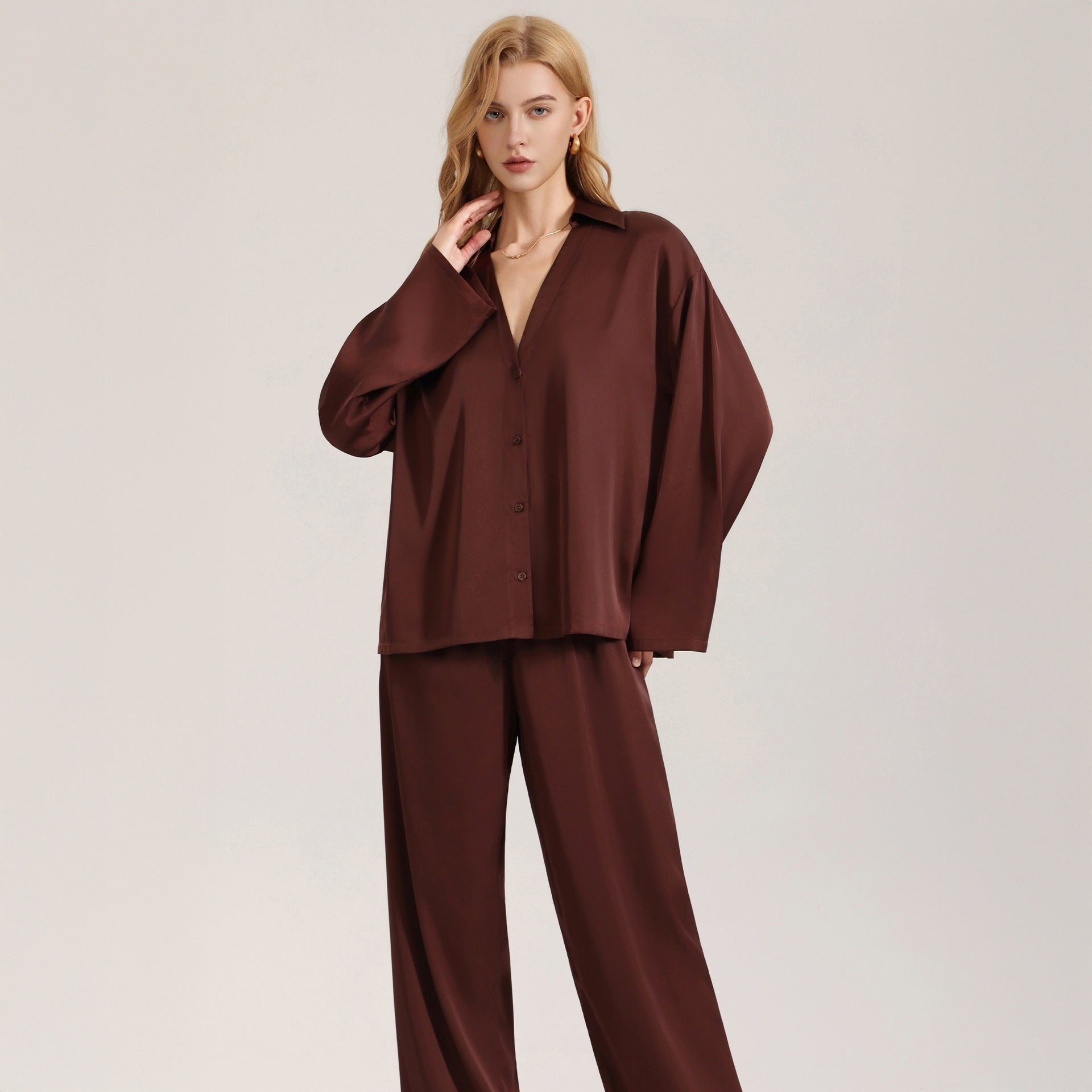 Dames chiffon pyjama casual loungewear set met lange mouwen