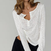 Nieuwe stijlvolle chique ronde hals lange mouw basis top