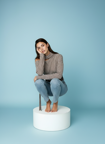 Gestreepte top met sjaaldetail