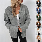 Ins Single-breasted Hooded Sweater Dames Effen Kleur Vest