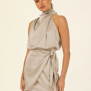 Elegante Halter Hals Jurk Mode Mouwloze Taille Gestreede Korte Jurken Voor Avond Feest Kleding Vrouwen