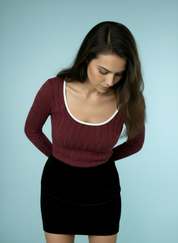 Slim-fit V-hals Trui met Contrastboord – Elegante Alledaagse Stijl