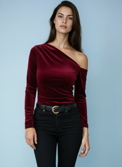 Fluwelen Off-Shoulder Top met Elegante Slim Fit
