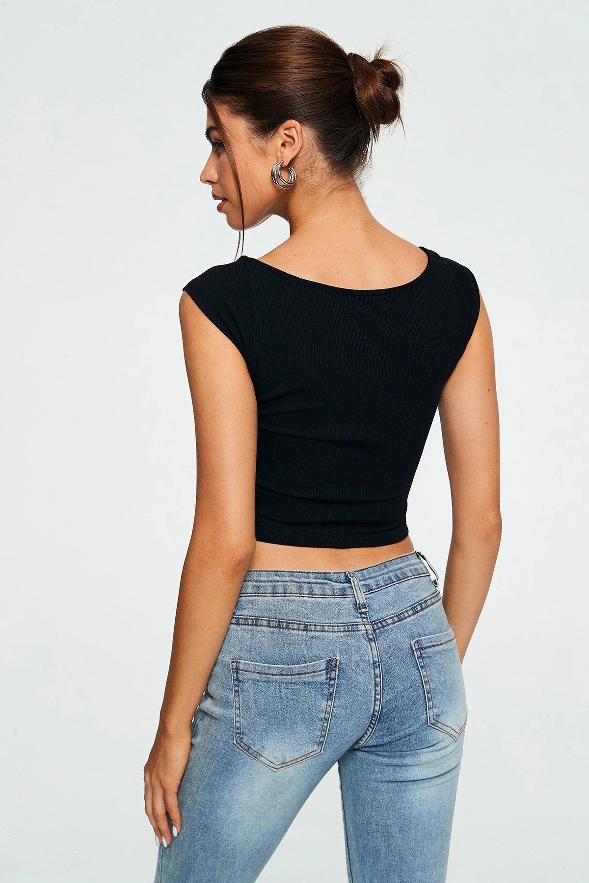 Crop Top Sweetheart Effen Geribbeld Mouwloos