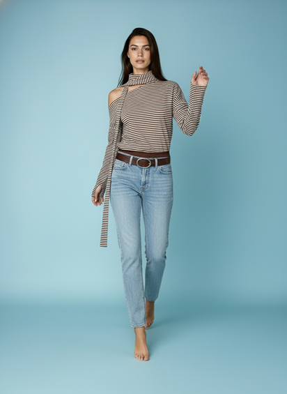 Gestreepte top met sjaaldetail