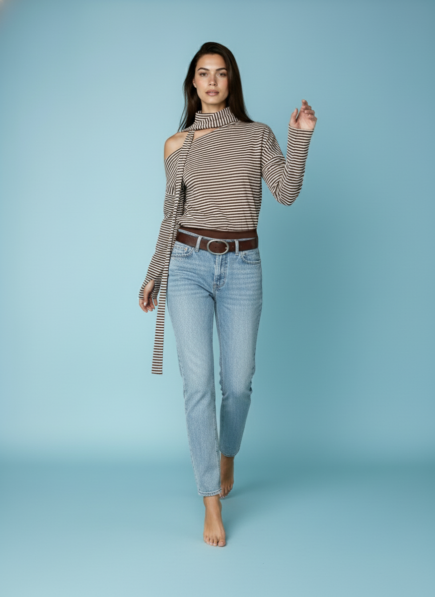 Gestreepte top met sjaaldetail