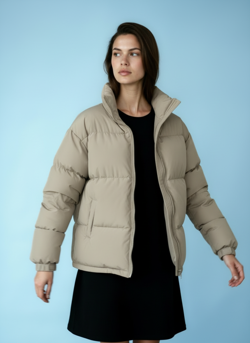 Gewatteerde Winterjas met Opstaande Kraag – Warm, Modieus & Comfortabel