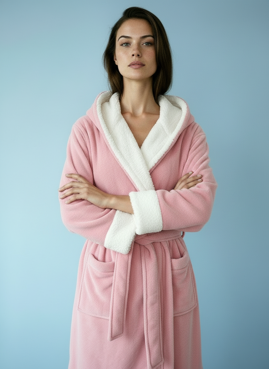 Zachte Fleece Badjas met Capuchon – Roze