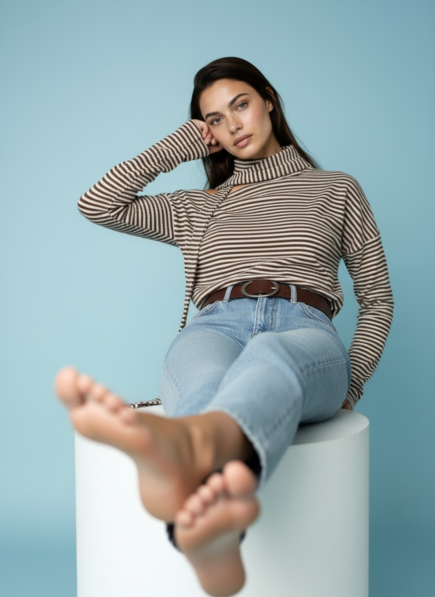 Gestreepte top met sjaaldetail