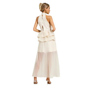 Vloeiende trouwjurk met ruches en een halterhalslijn