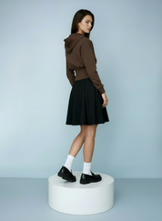 Cropped hoodie met brede tailleband