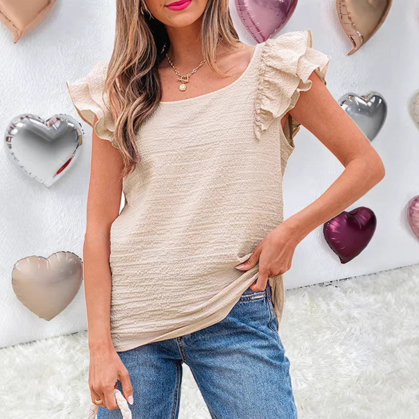 Sweet Ruffle Top met Strikdetail en Zachte Textuur