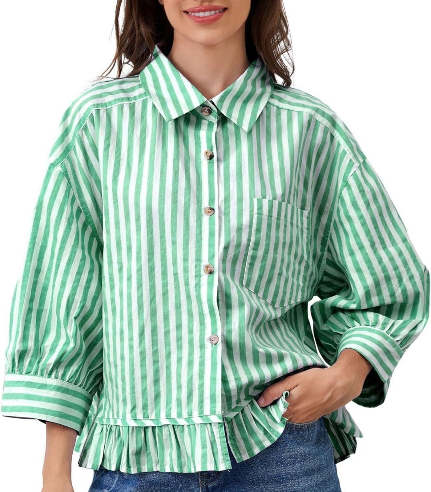 Loszittende Casual Top Met Een Loopsluiting Aan De Voorkant En Driekwart Mouwen