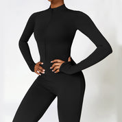 Warme rits jumpsuit met lange mouwen Yoga Fitness sportbroek Ademende bodysuit