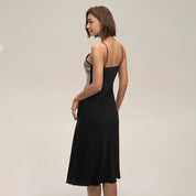 Satijnen-chiffon kanten patchwork-jurk met een rugloos ontwerp, perfect als loungewear