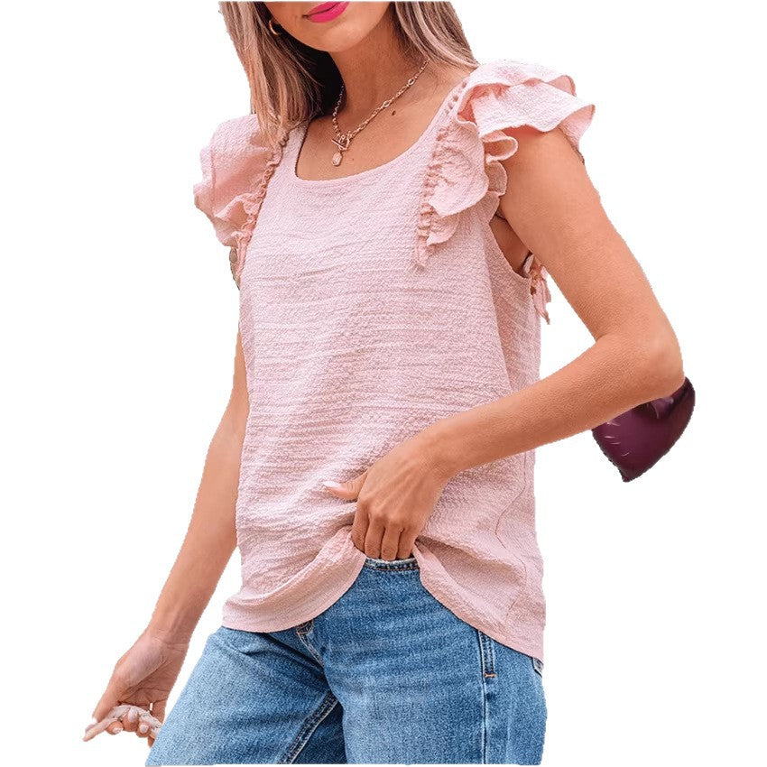 Sweet Ruffle Top met Strikdetail en Zachte Textuur