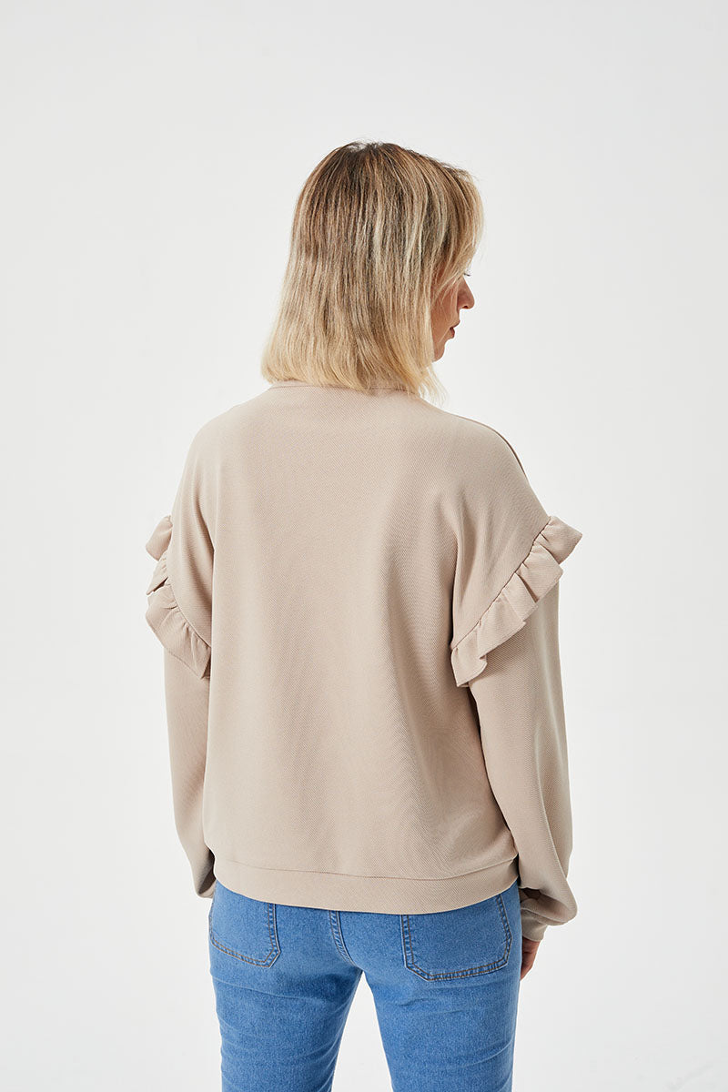 Casual sweatshirt met ruches en halve ritssluiting voor dames
