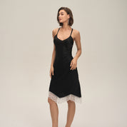 Effen kleur satijnen patchwork kant backless hemd pyjama's