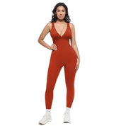 Effen kleur veelzijdige yoga-jumpsuit met V-hals voor dames