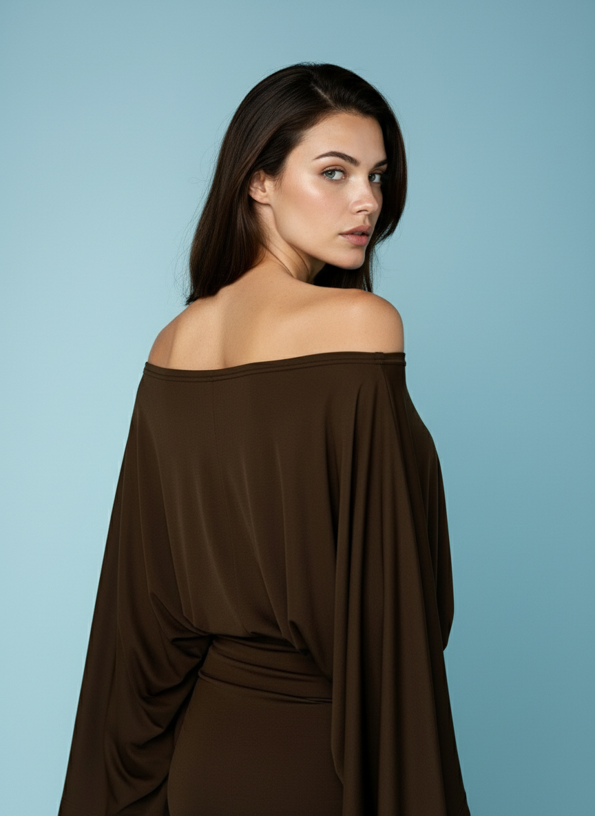 One-shoulder top met ceintuur