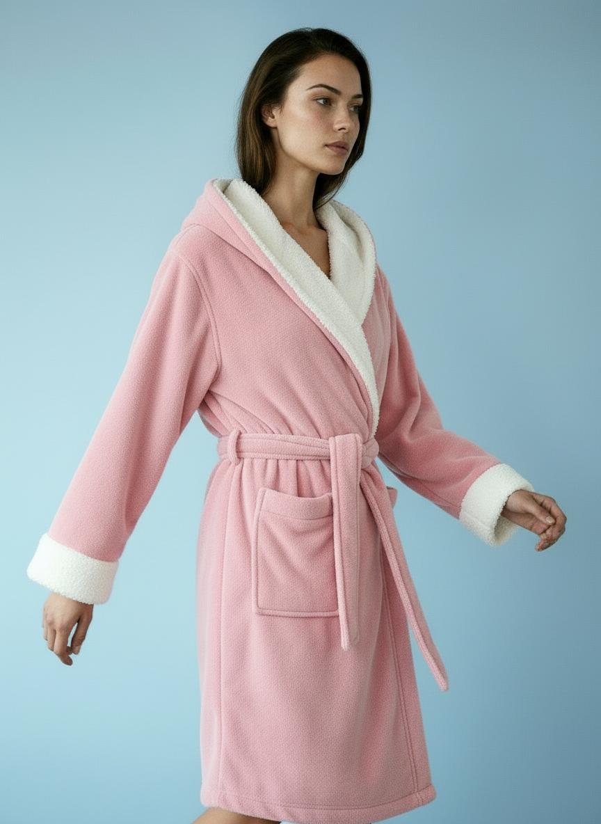 Zachte Fleece Badjas met Capuchon – Roze
