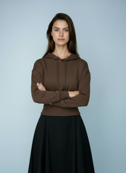 Cropped hoodie met brede tailleband