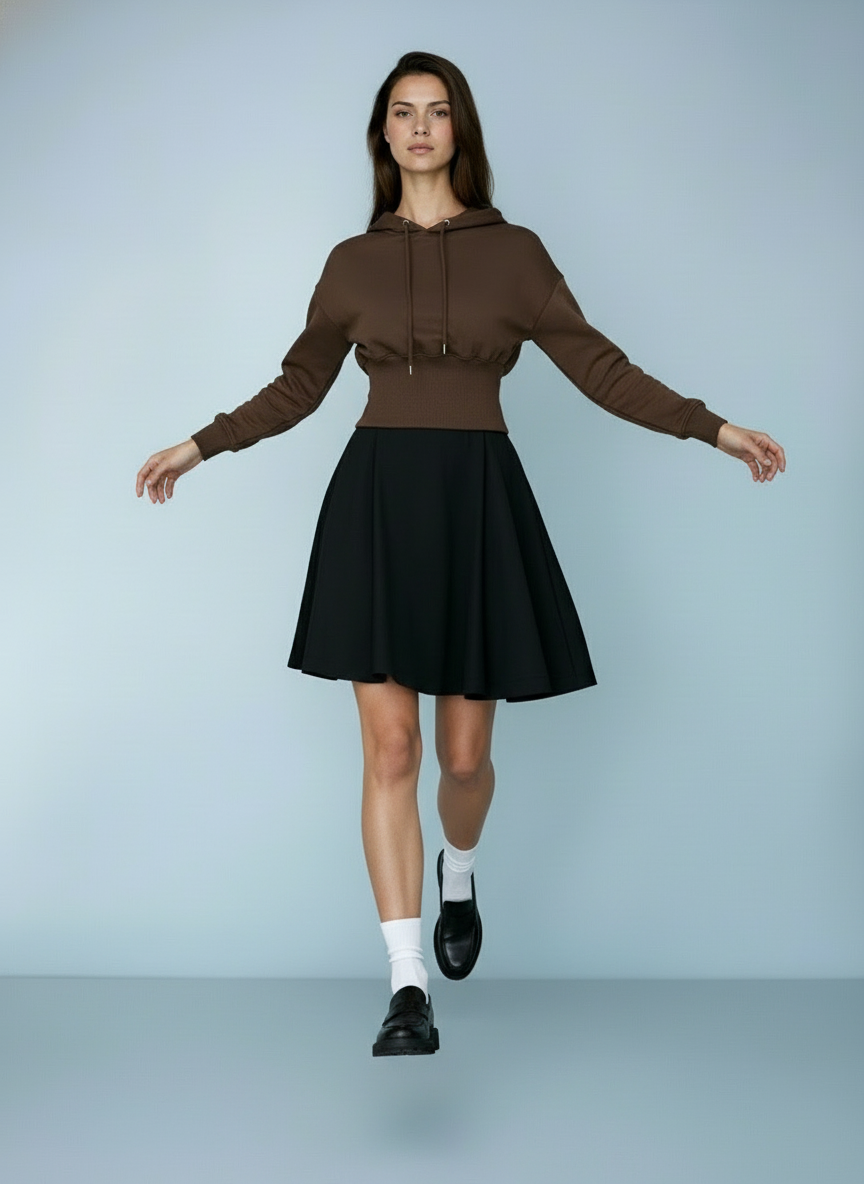 Cropped hoodie met brede tailleband